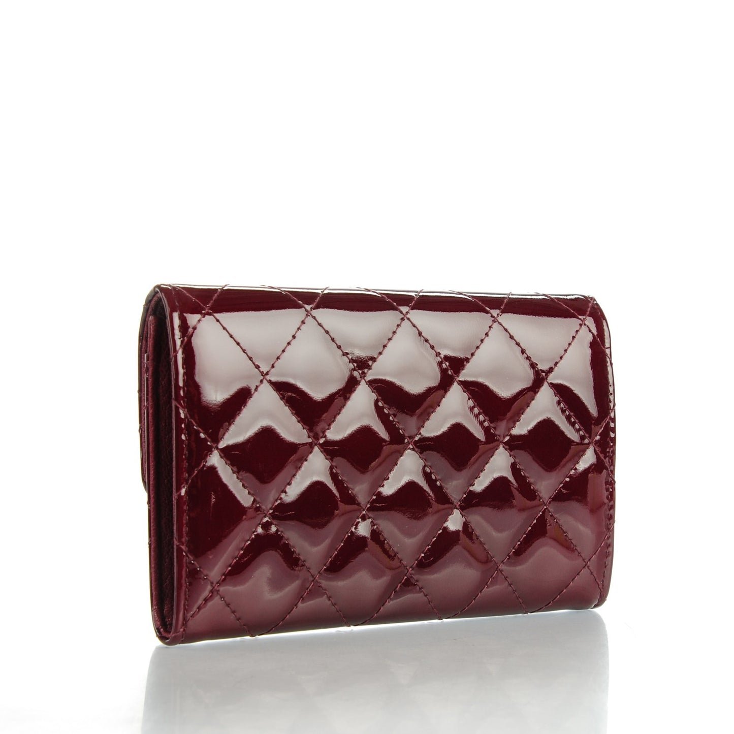 Patent Calfskin Quilted Small Flap Wallet Burgundy