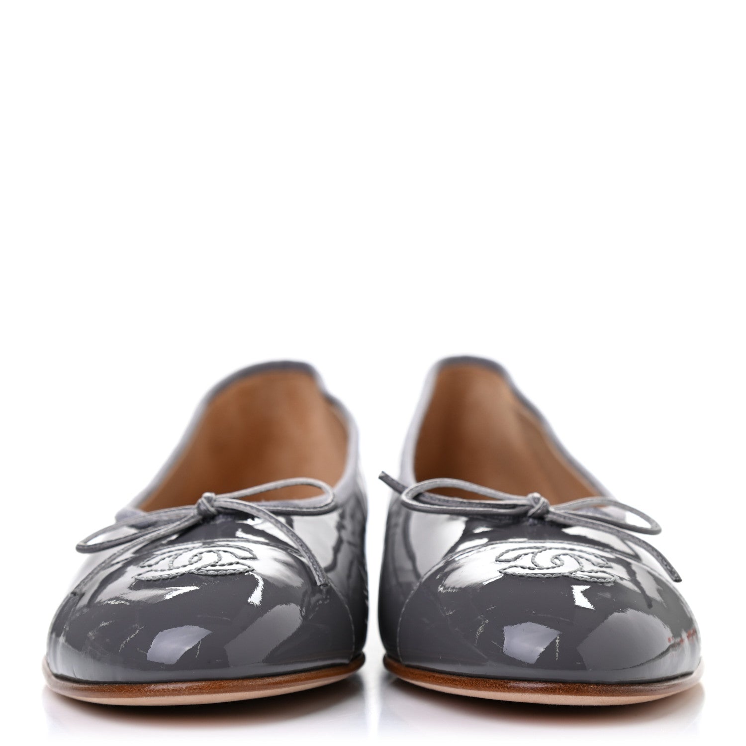 Chanel Patent Calfskin CC Cap Toe Ballerina Flats 39 Dark Grey 2 of 8