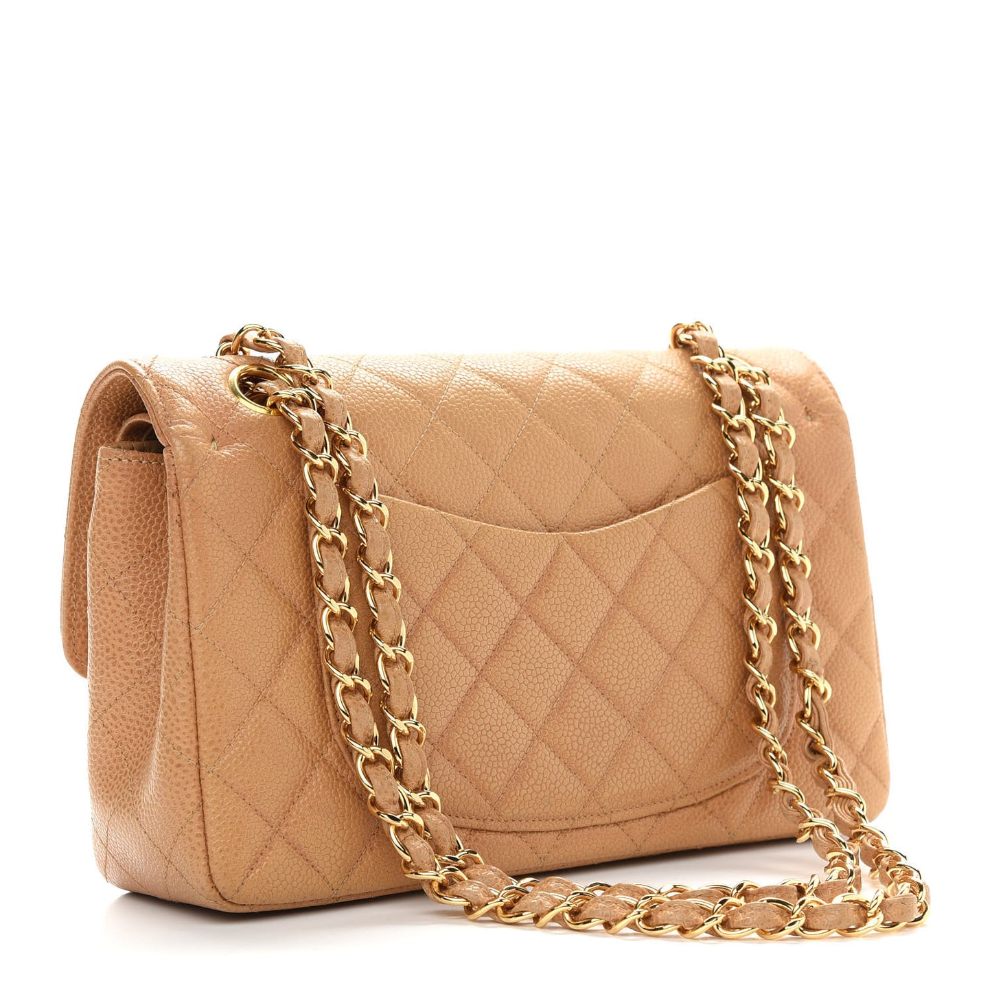 Caviar Quilted Small Double Flap Beige