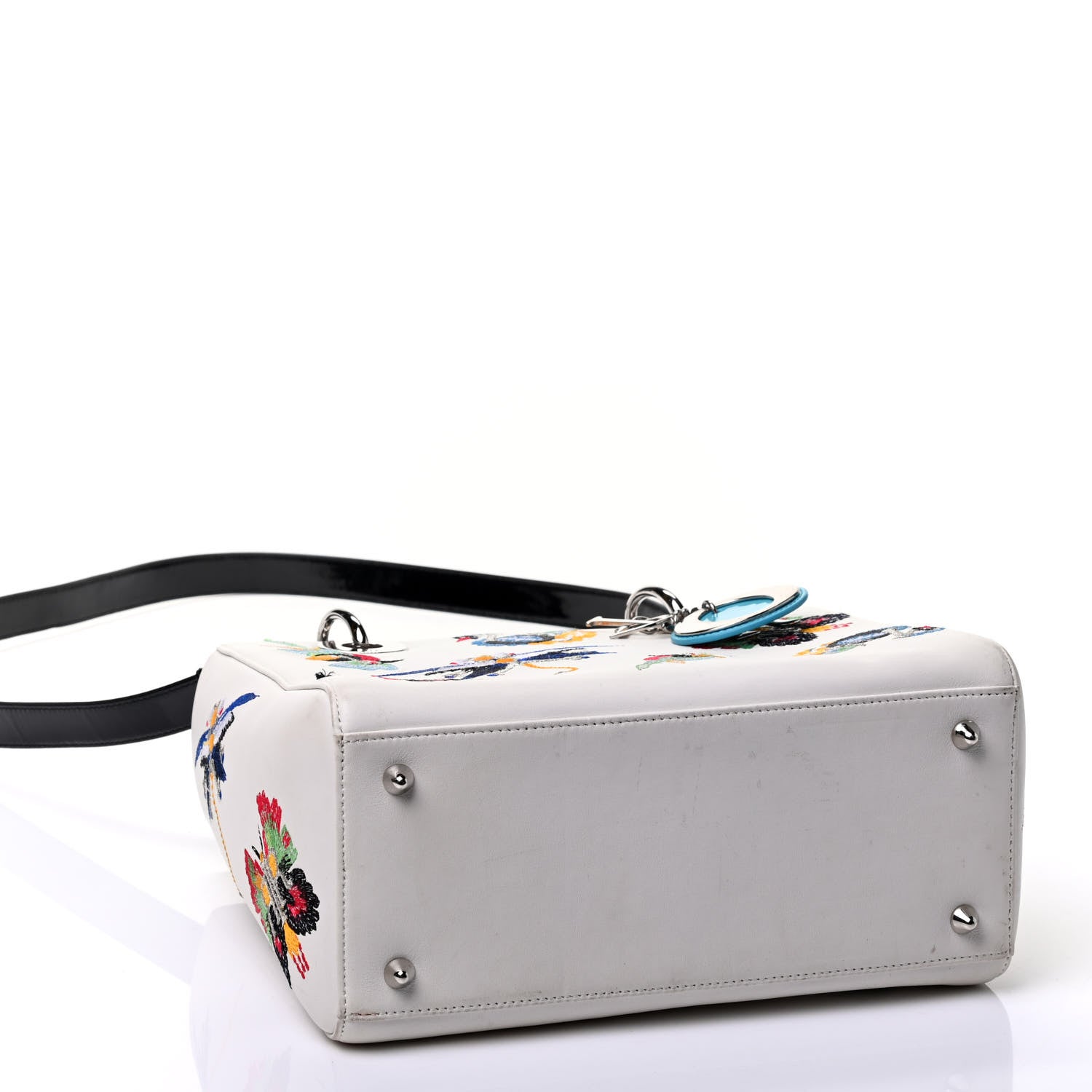 Christian Dior Smooth Calfskin Embroidered Medium Lady Dior White Multicolor 3 of 4