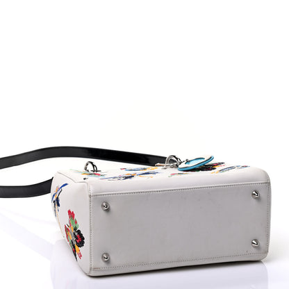 Christian Dior Smooth Calfskin Embroidered Medium Lady Dior White Multicolor 3 of 4
