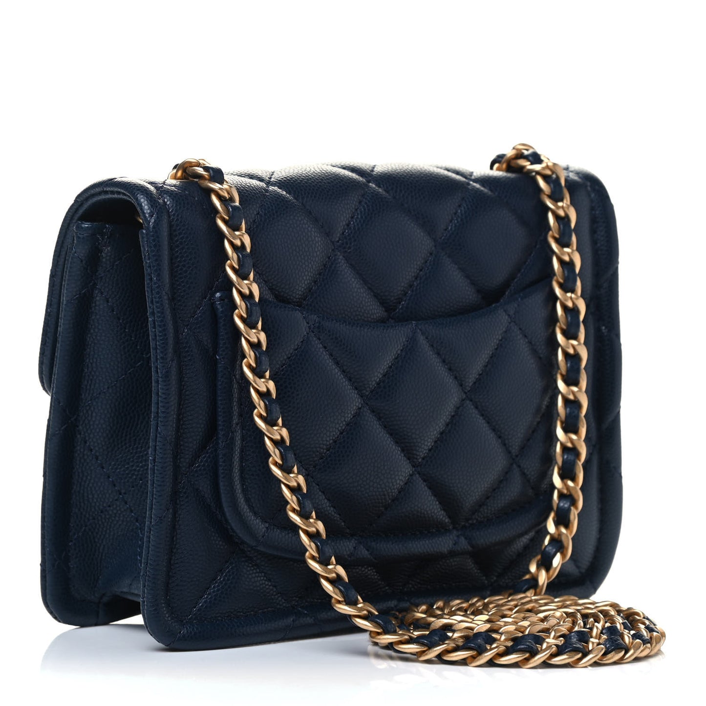 Caviar Quilted Mini Sweet Classic Flap Navy Blue