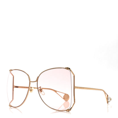 Gucci Metal Oversized Round Sunglasses GG0252S Gold Pink 1 of 7
