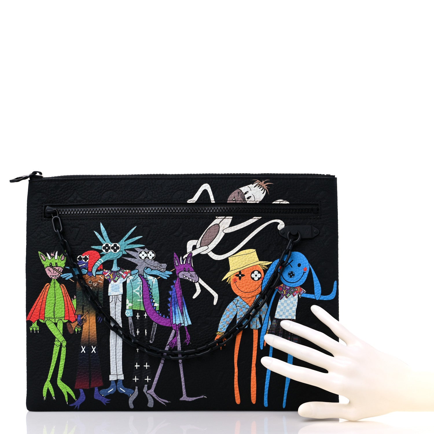 Louis Vuitton Taurillon Monogram Embroidered Cartoon LV Friends A4 Pochette Black 2 of 8