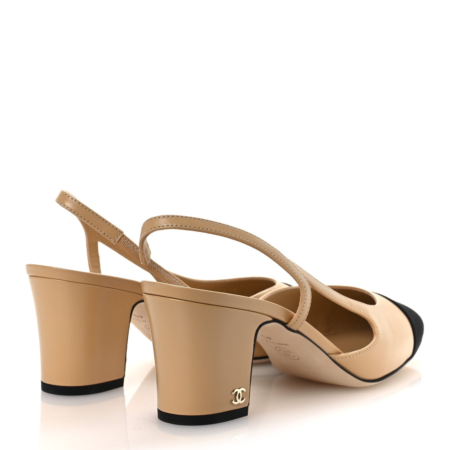 Goatskin Grosgrain Cap Toe CC Slingback Pumps 40 Beige Black