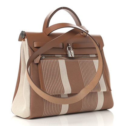 Hermes Vache Hunter Toile H Vibration Herbag Zip Retourne 31 PM Fauve Ecru Beige 4 of 13