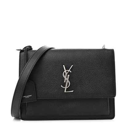 Saint Laurent Grained Calfskin Medium Monogram Sunset Satchel Black 1 of 12