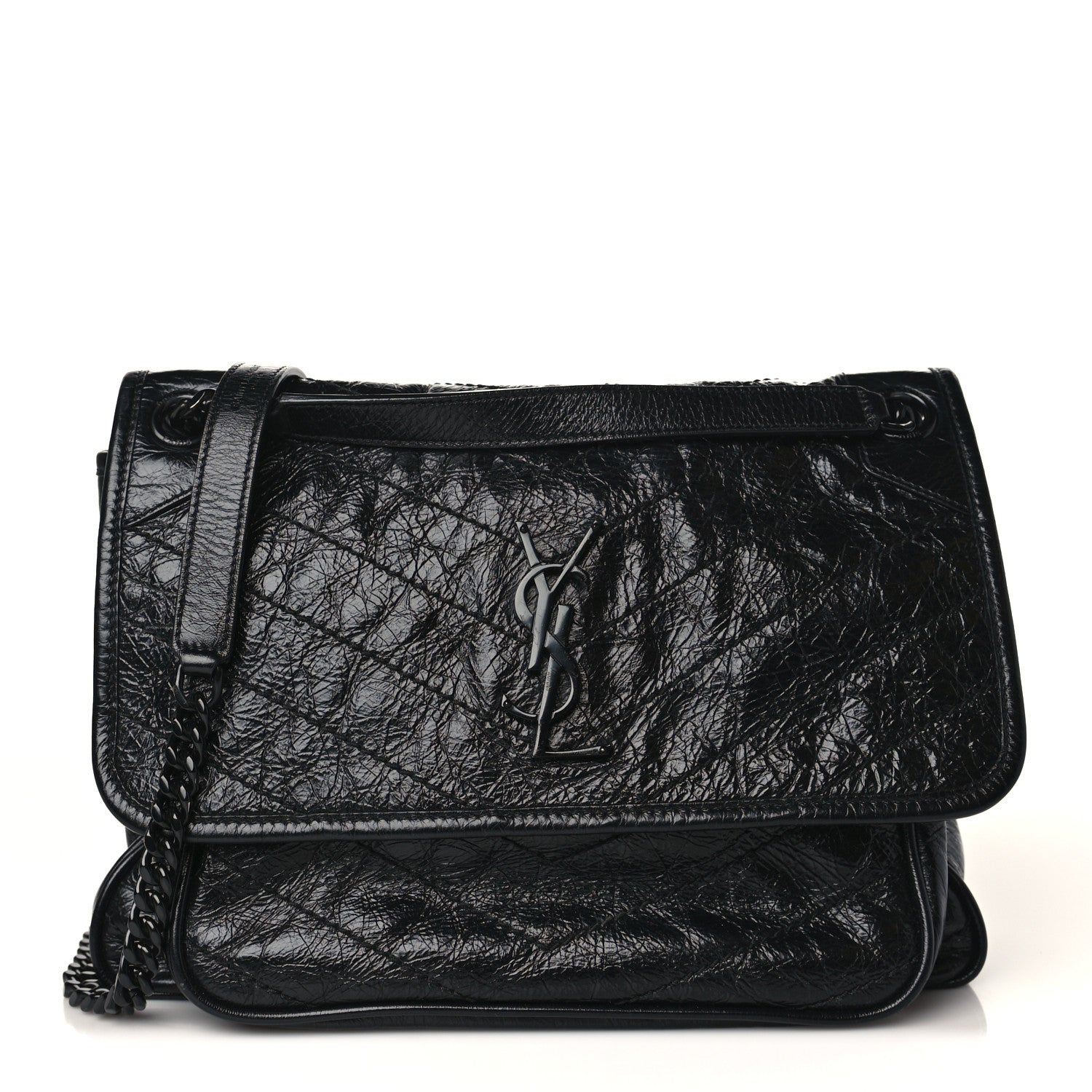 Saint Laurent Crinkled Calfskin Matelasse Monogram Medium Niki Chain Satchel Black 1 of 9