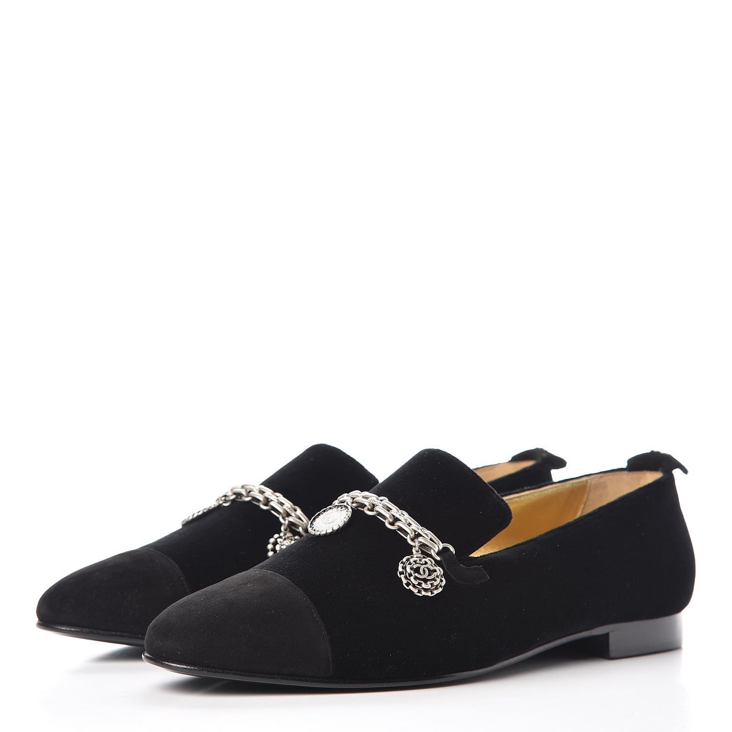Velvet Suede Cap Toe Chain Moccasin Loafers 39 Black