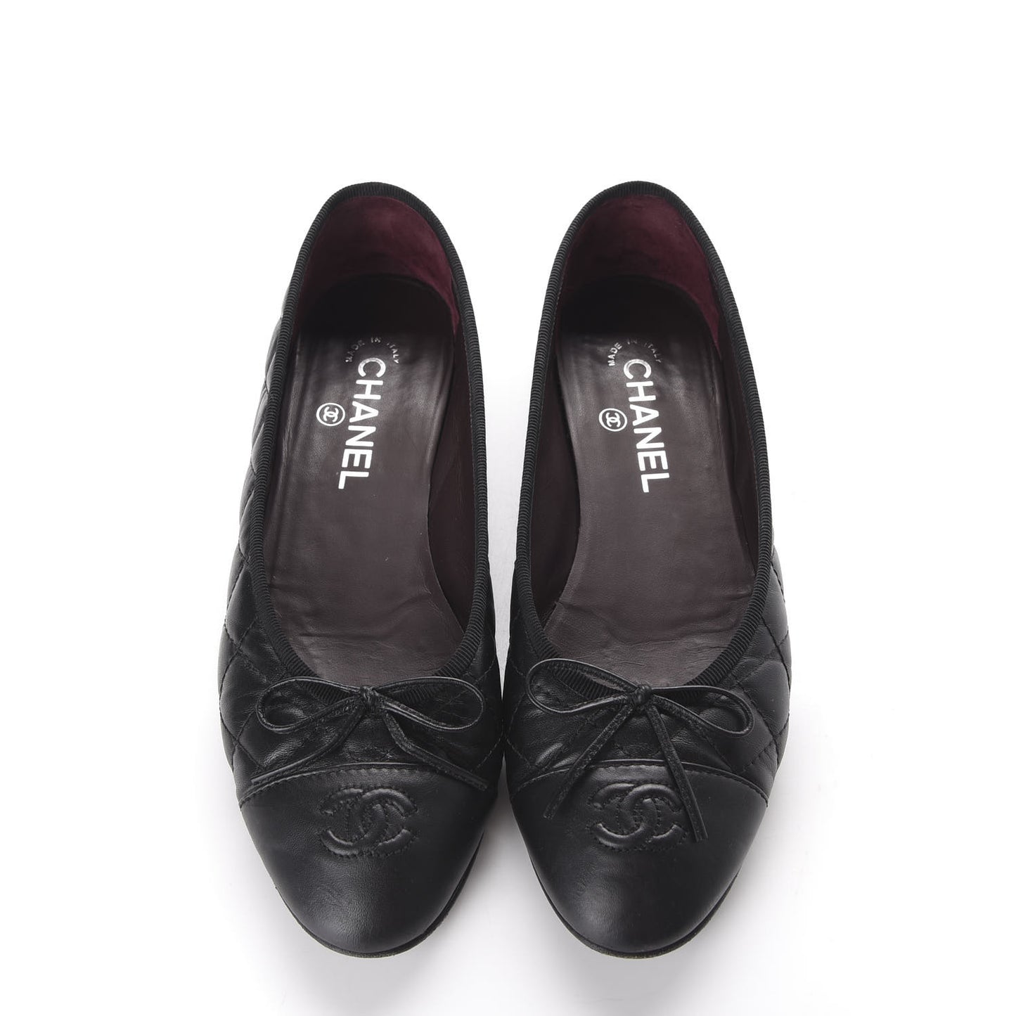 Aged Calfskin Quilted CC Cap Toe Ballerina Flats 39 Black