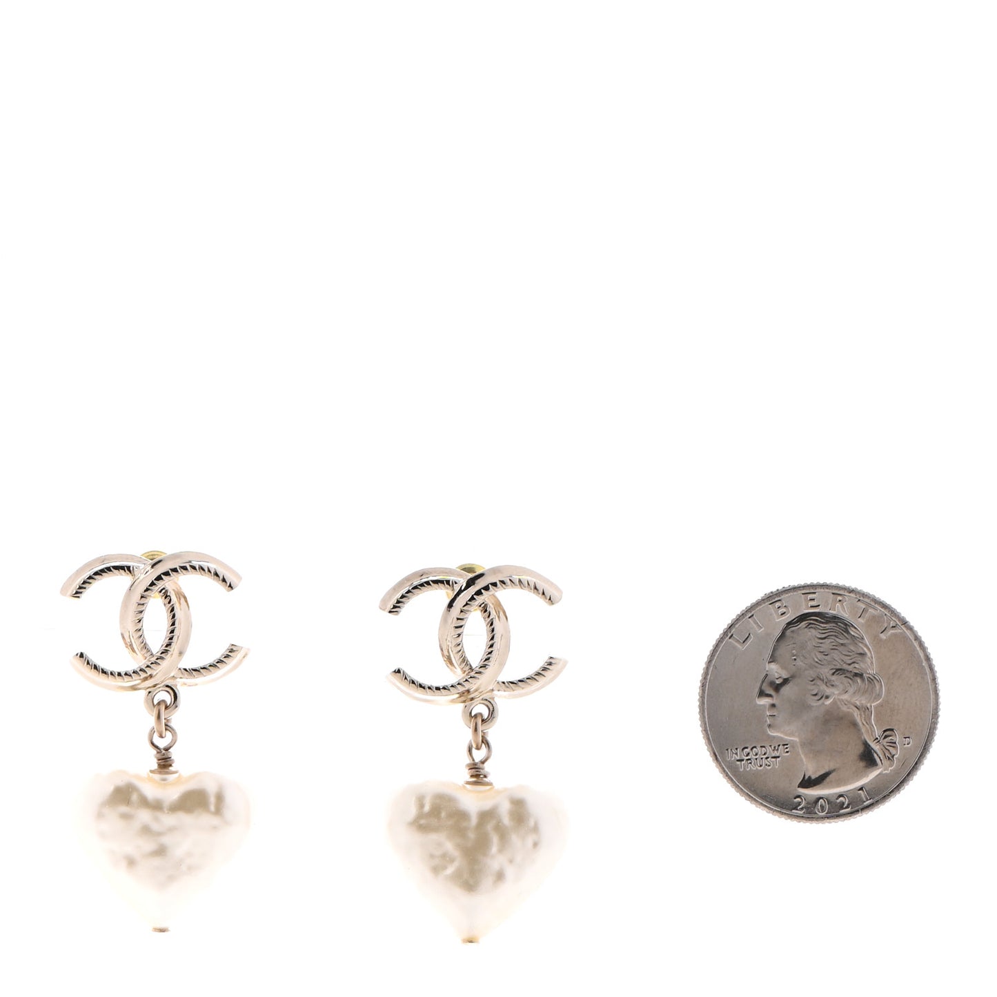 Pearl CC Heart Drop Earrings Gold