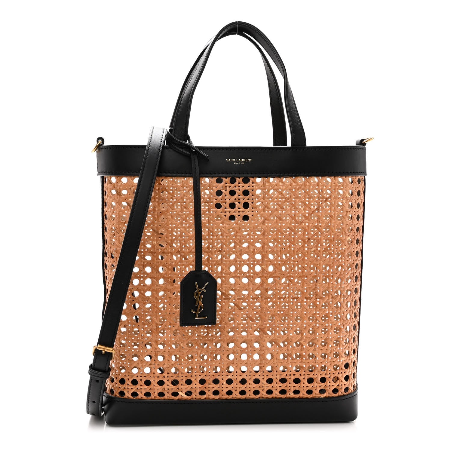 Saint Laurent Woven Cane Calfskin North South Tote Bag Black