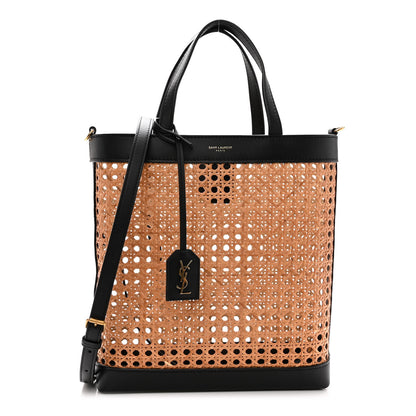 Saint Laurent Woven Cane Calfskin North South Tote Bag Black 3 of 10