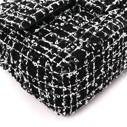 Chanel Tweed Quilted Mini Top Handle Rectangular Flap Black White 10 of 13