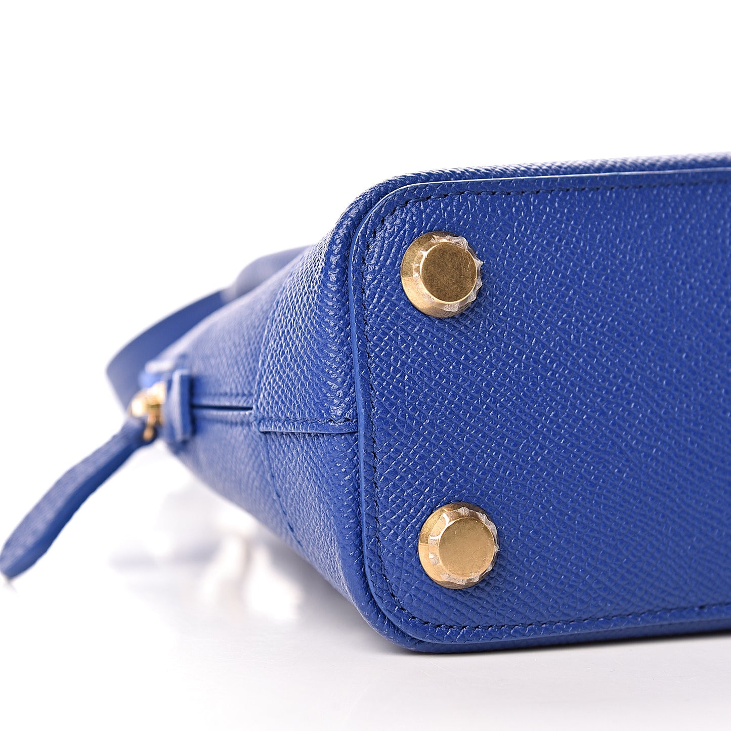 Signature Grained Calfskin Logo XXS Ville Top Handle Bag Bleu Roi White
