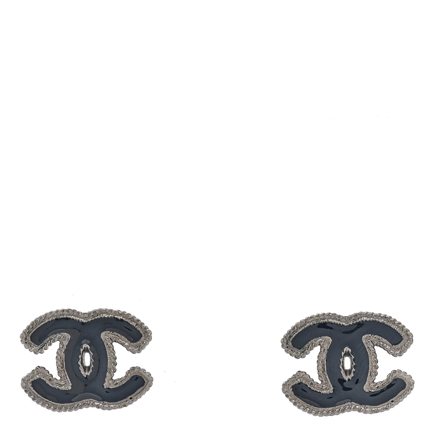 Chanel Enamel CC Earrings Black Silver 1 of 4