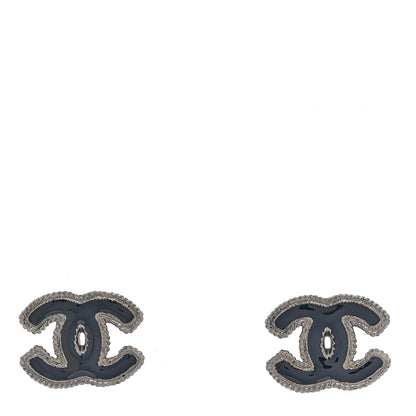 Chanel Enamel CC Earrings Black Silver 1 of 4