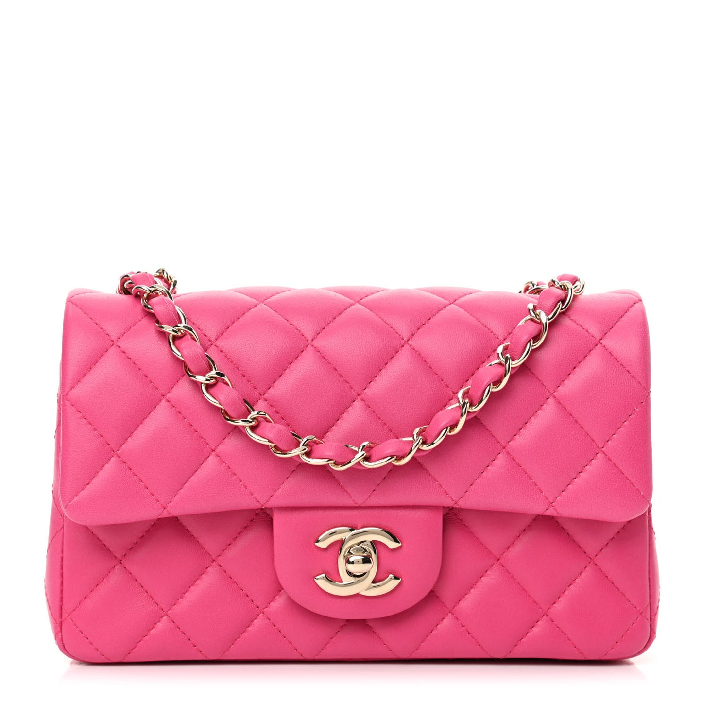 Lambskin Quilted Mini Rectangular Flap Fuchsia