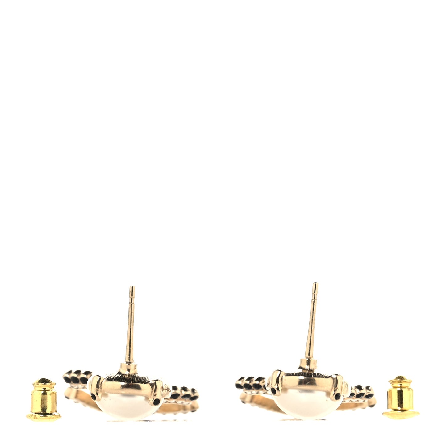 Pearl Crystal CC Drop Earrings Black Gold