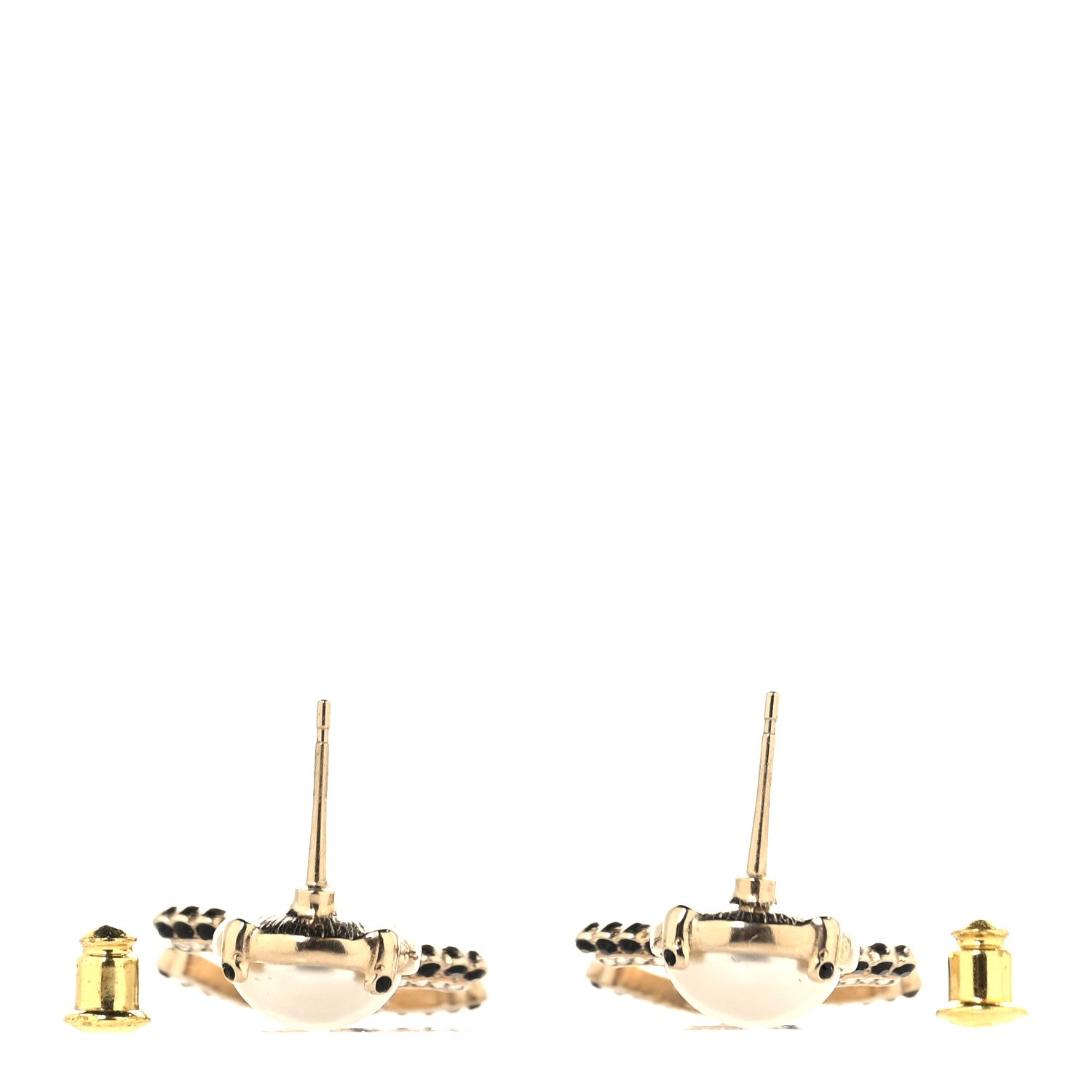 Chanel Pearl Crystal CC Drop Earrings Black Gold 3 of 5