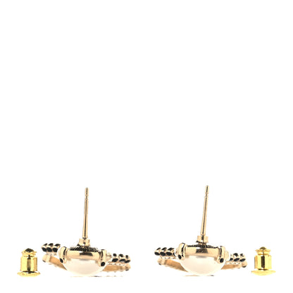 Chanel Pearl Crystal CC Drop Earrings Black Gold 3 of 5