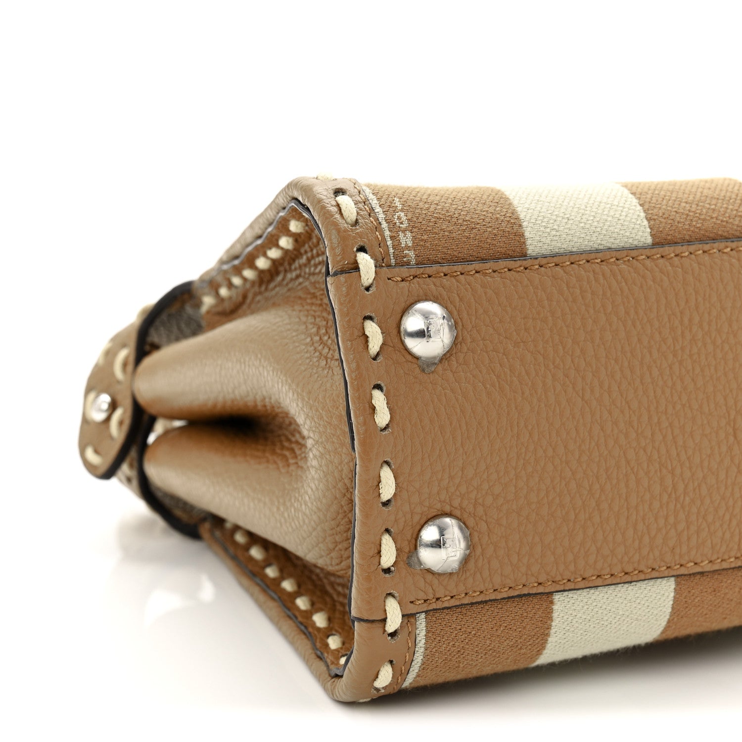 Fendi Cuoio Romano Canvas Pequin Striped Selleria Mini Peekaboo Iconic Satchel Beige Sand 8 of 9
