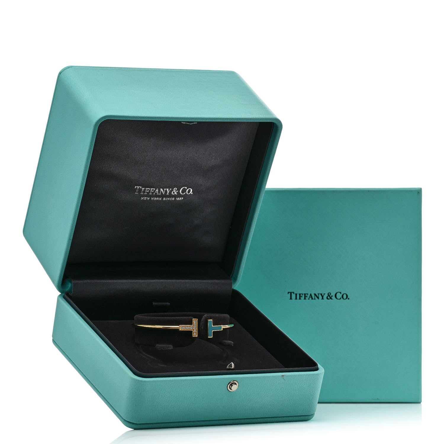 Tiffany 18K Yellow Gold Diamond Turquoise T Wire Bracelet 4 of 4