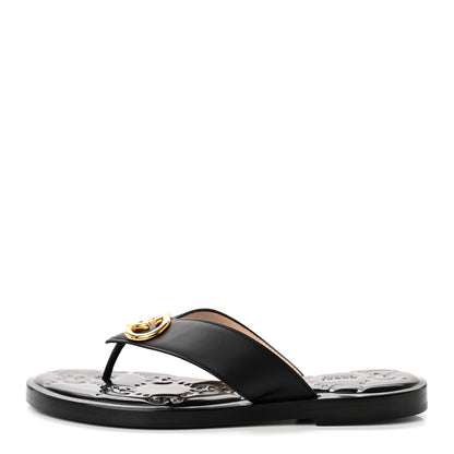 Gucci Lifford Calfskin GG Monogram Embossed Interlocking G 5mm Thong Sandals 35 Black 1 of 7