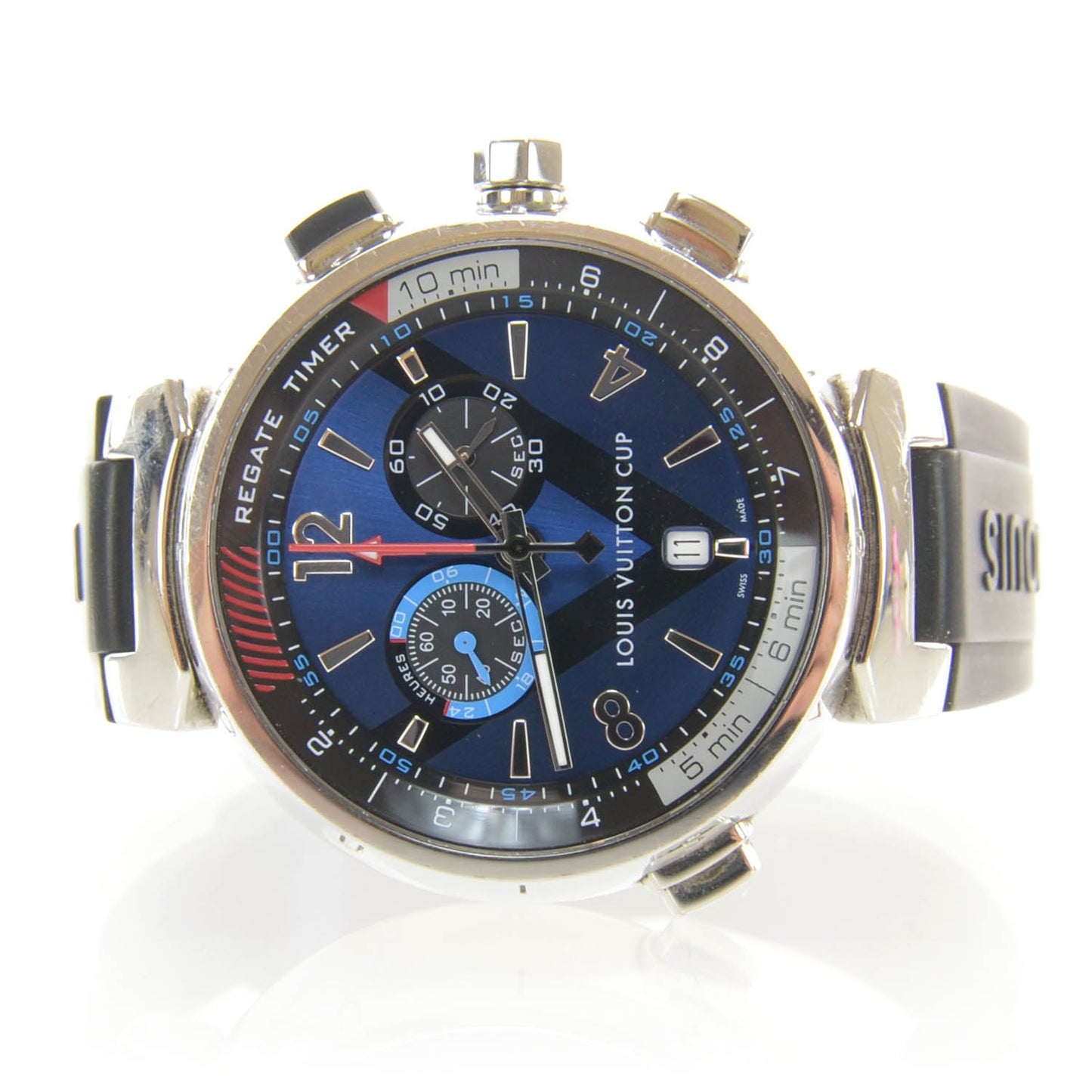 Stainless Steel Rubber 44mm Tambour Regatta Quartz Watch Blue