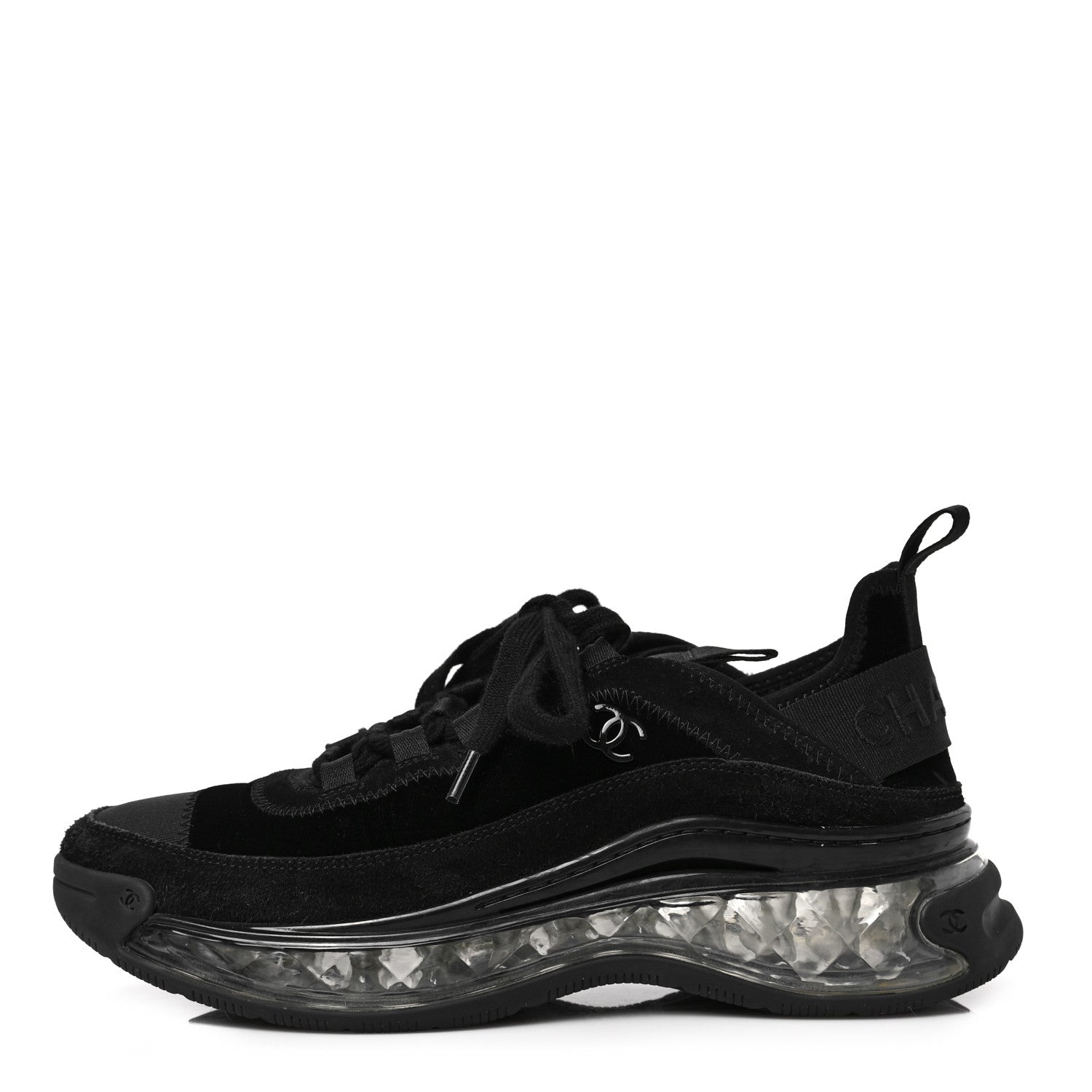 Chanel Suede Calfskin Velvet Grosgrain CC Sneakers 38.5 Black 1 of 8
