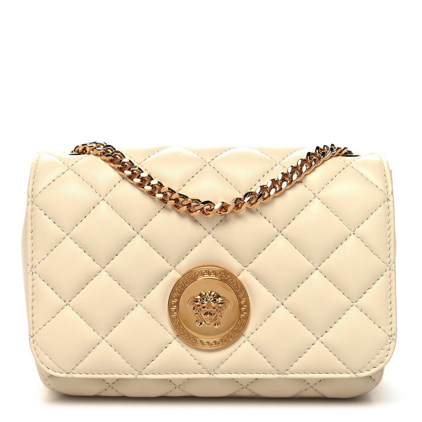 Nappa Quilted Small Medusa Chain Crossbody White