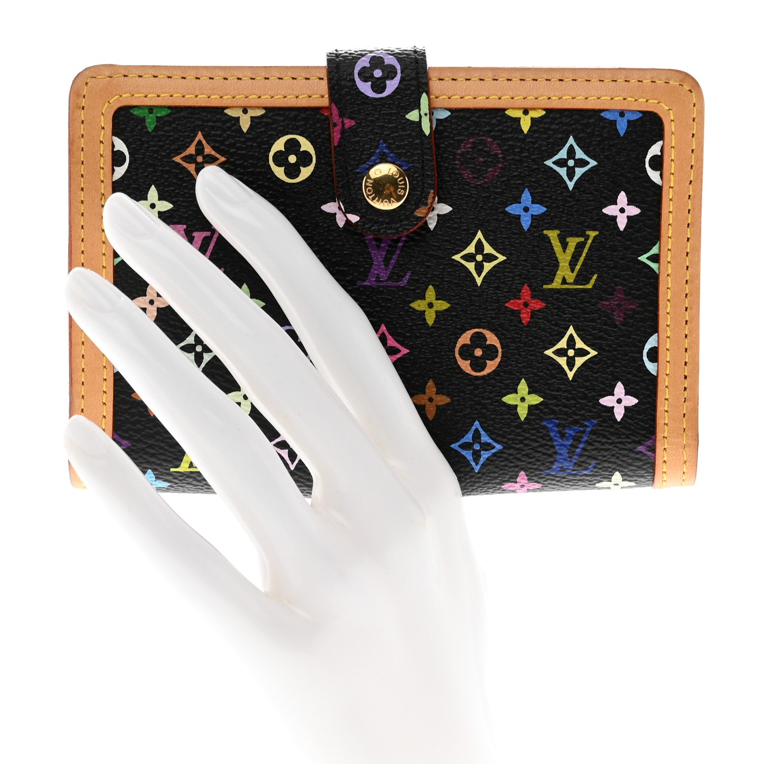 Louis Vuitton Monogram Multicolor French Purse Wallet Black 2 of 7