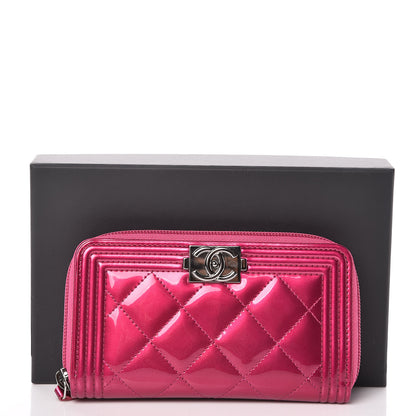 Chanel Metallic Patent Quilted Boy Zip Around Wallet Fuchsia 10 of 10