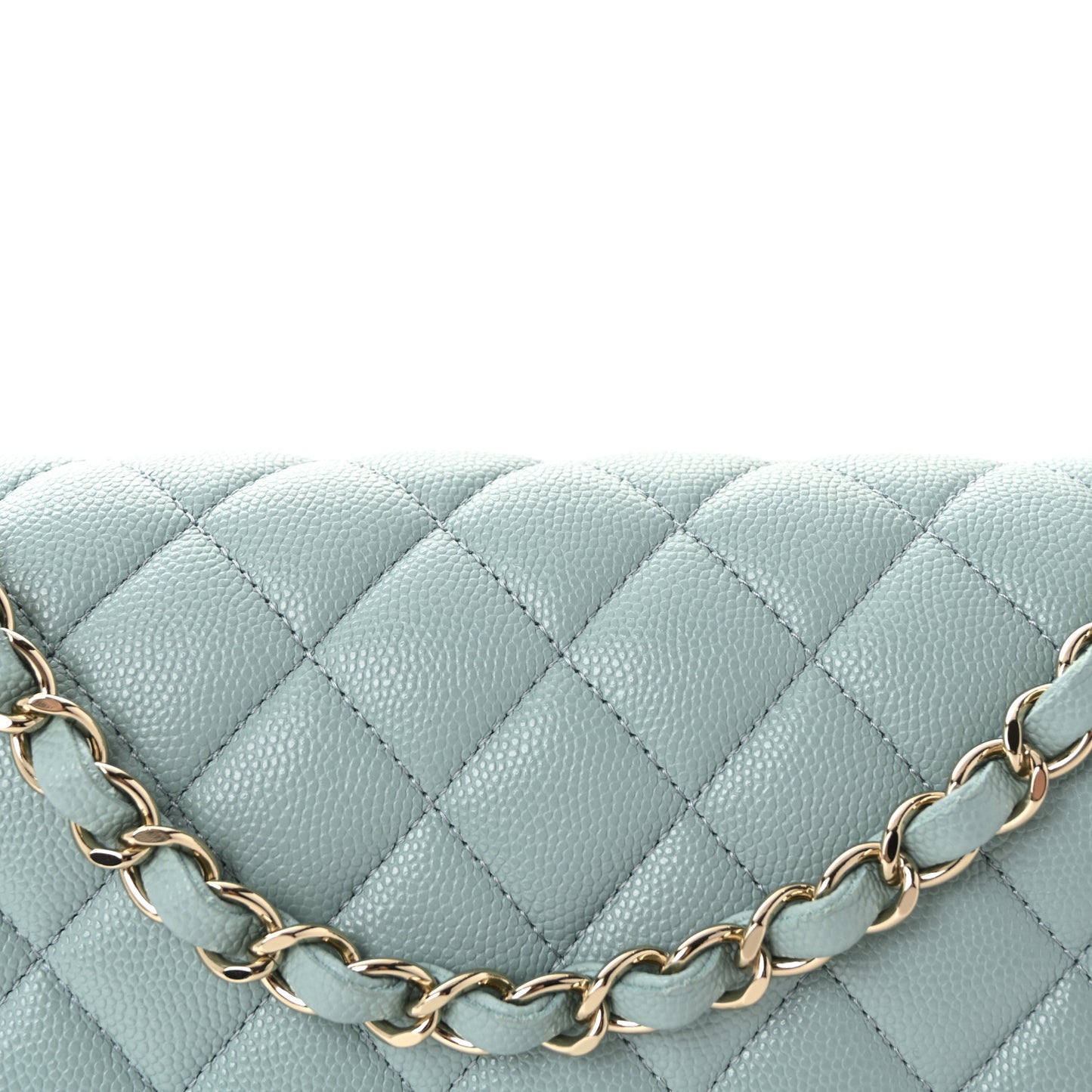 Caviar Quilted Medium Double Flap Light Blue