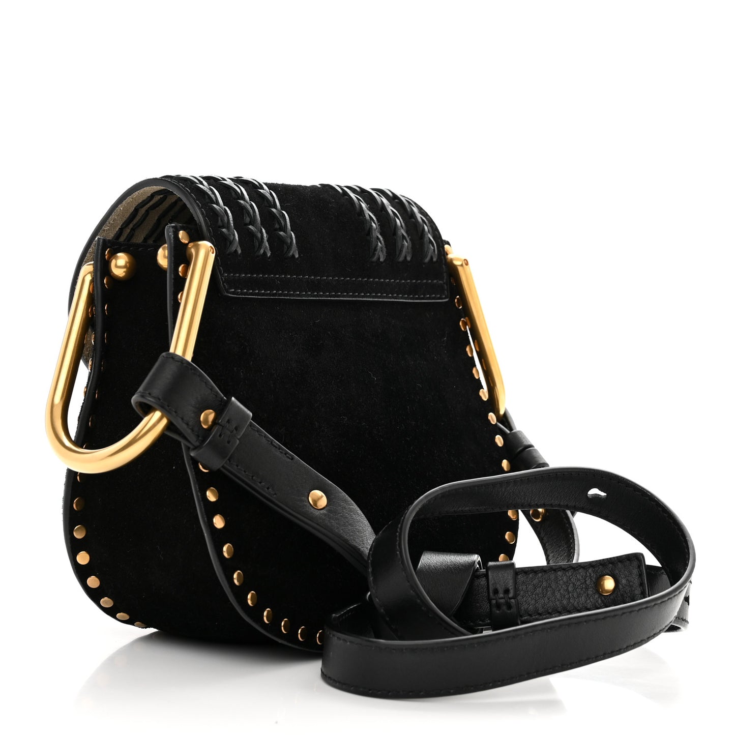 Suede Calfskin Braided Mini Hudson Shoulder Bag Black