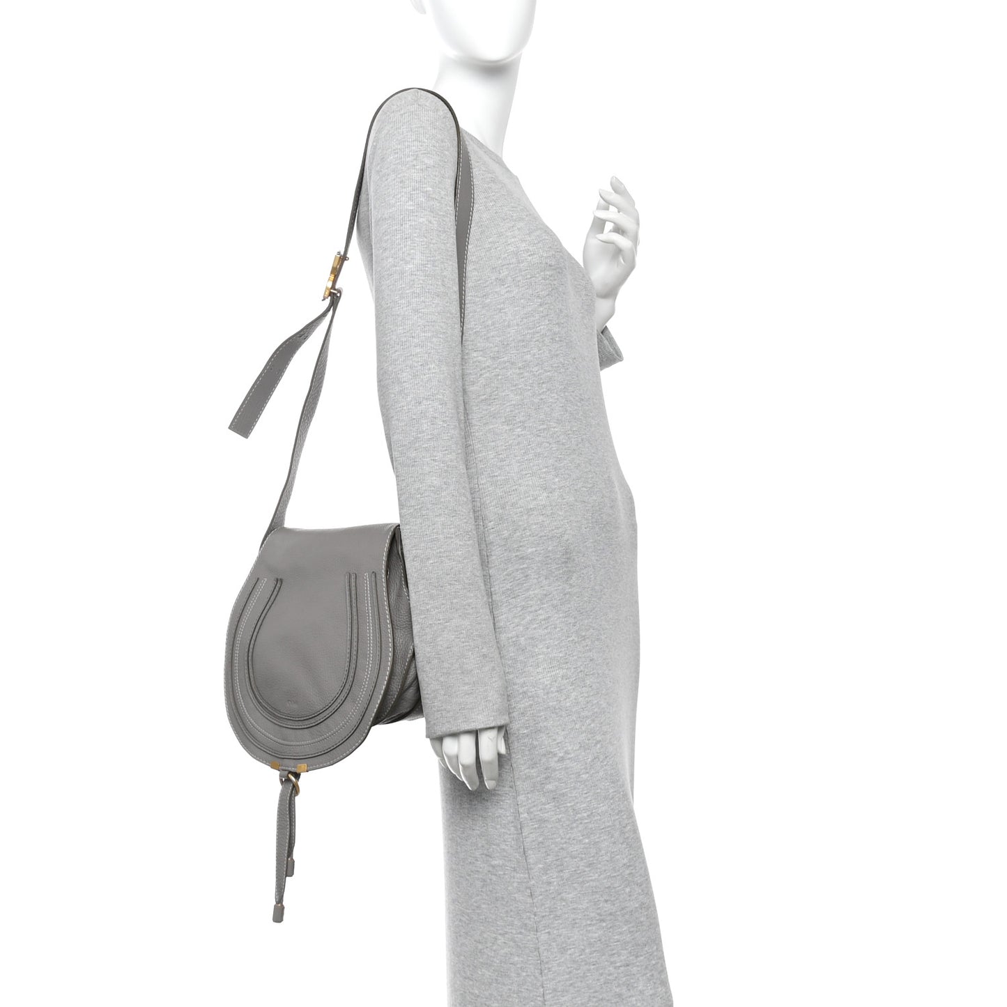 Calfskin Medium Marcie Round Crossbody Bag Cashmere Grey