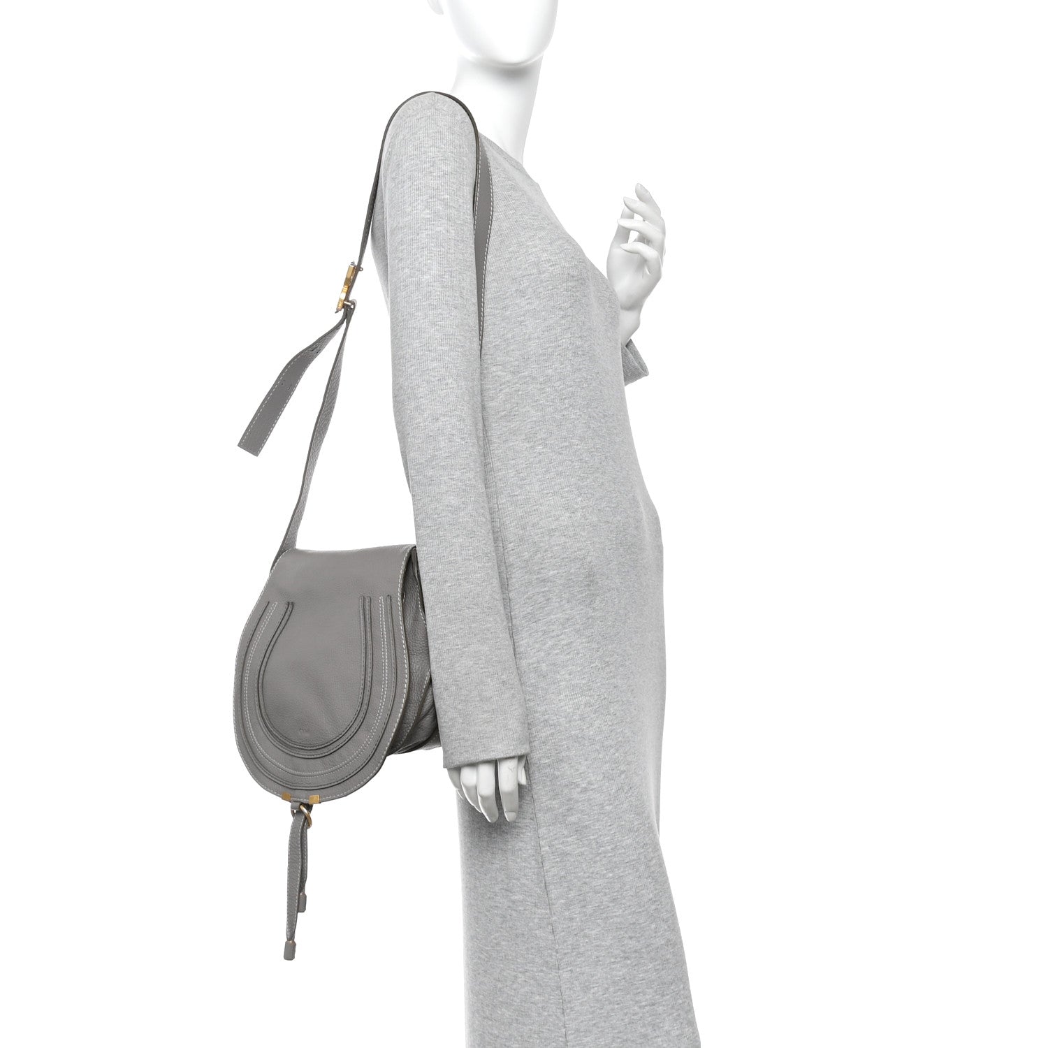 Chloe Calfskin Medium Marcie Round Crossbody Bag Cashmere Grey 2 of 9