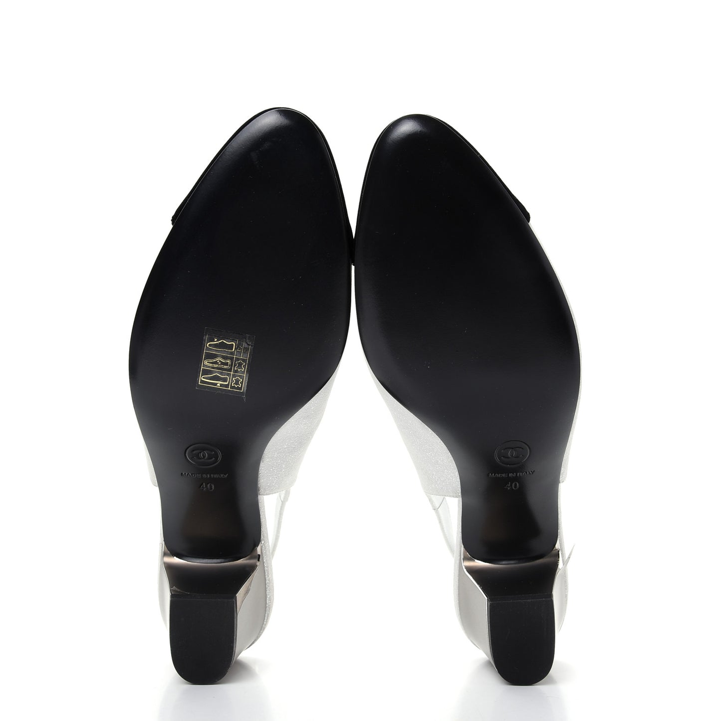 Laminated Goatskin Velvet Cap Toe CC Slingback Sandals 40 Silver Black