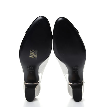 Chanel Laminated Goatskin Velvet Cap Toe CC Slingback Sandals 40 Silver Black 6 of 11