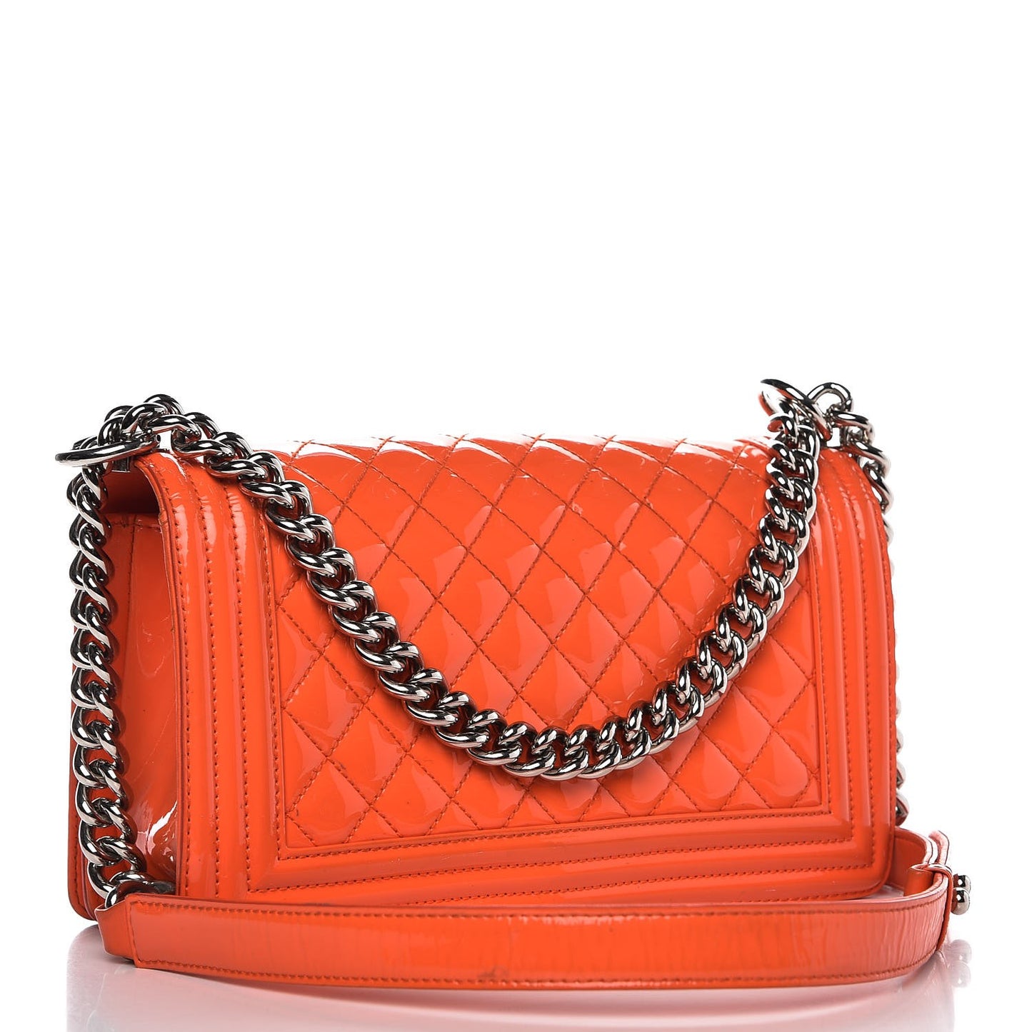 Patent Quilted Medium Plexiglass Boy Flap Orange