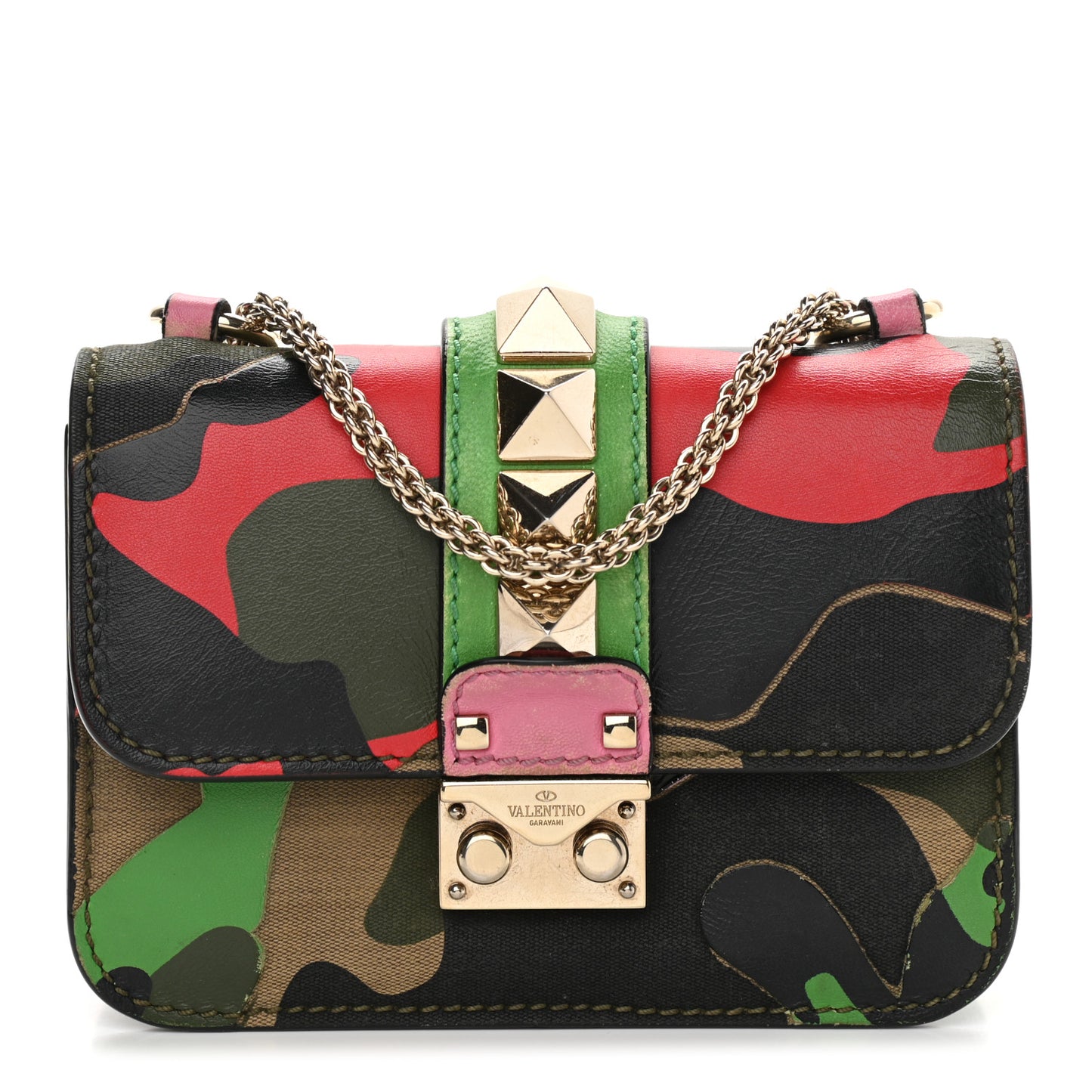 Nappa Canvas Camouflage Mini Glam Lock Rockstud Flap Multicolor