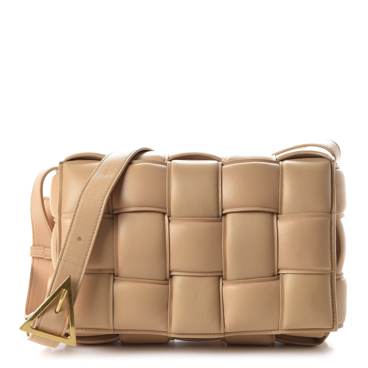 Nappa Maxi Intreccio Padded Cassette Crossbody Bag Almond
