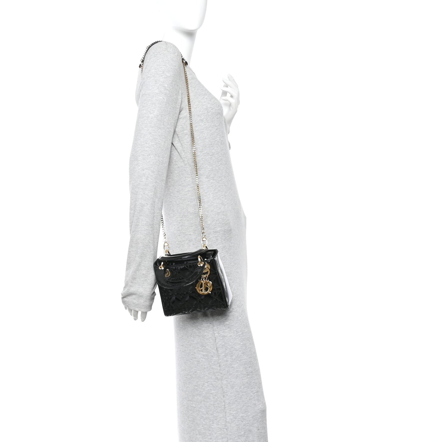 Patent Cannage Mini Lady Dior Black