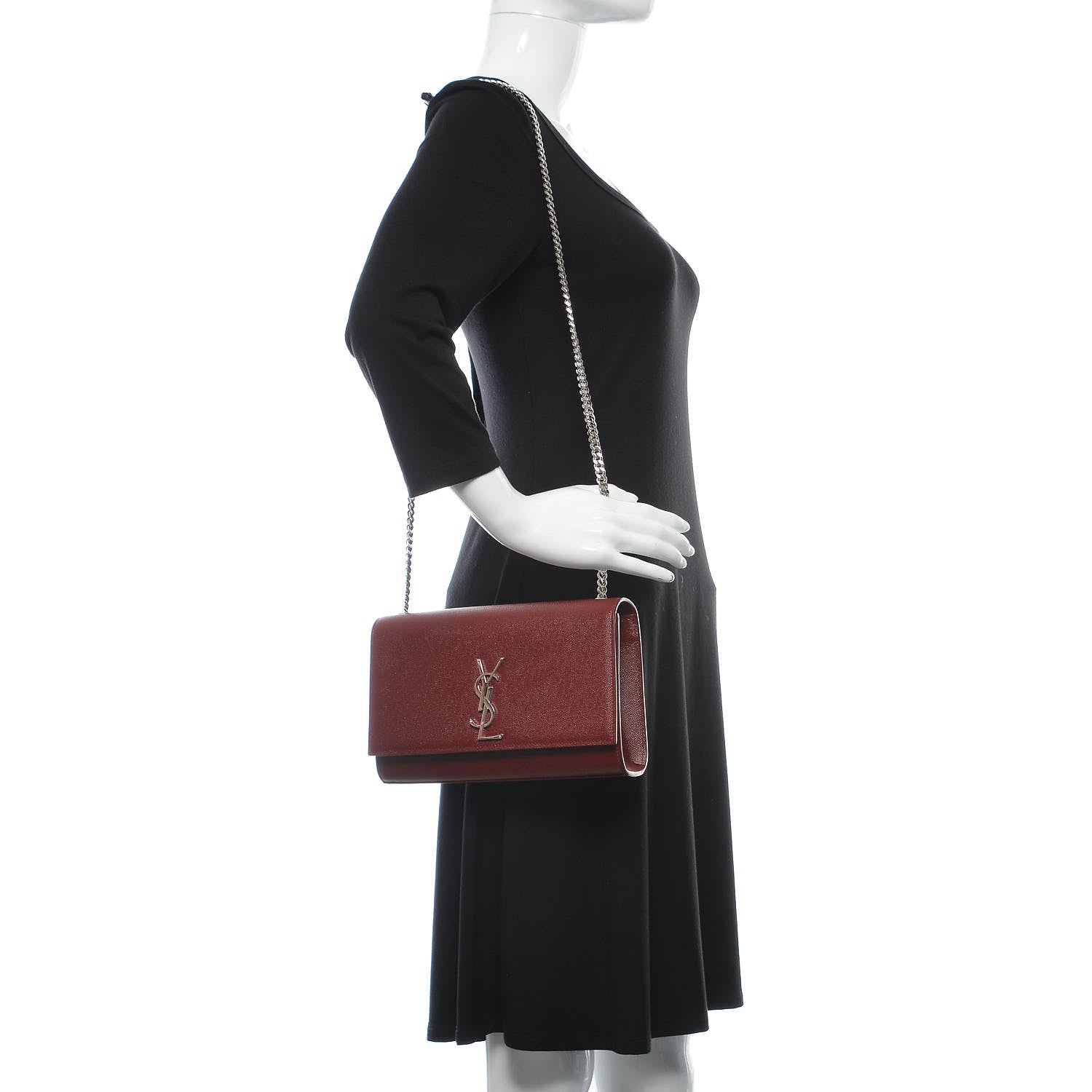 Saint Laurent Grain De Poudre Medium Monogram Kate Satchel Dark Red 2 of 10