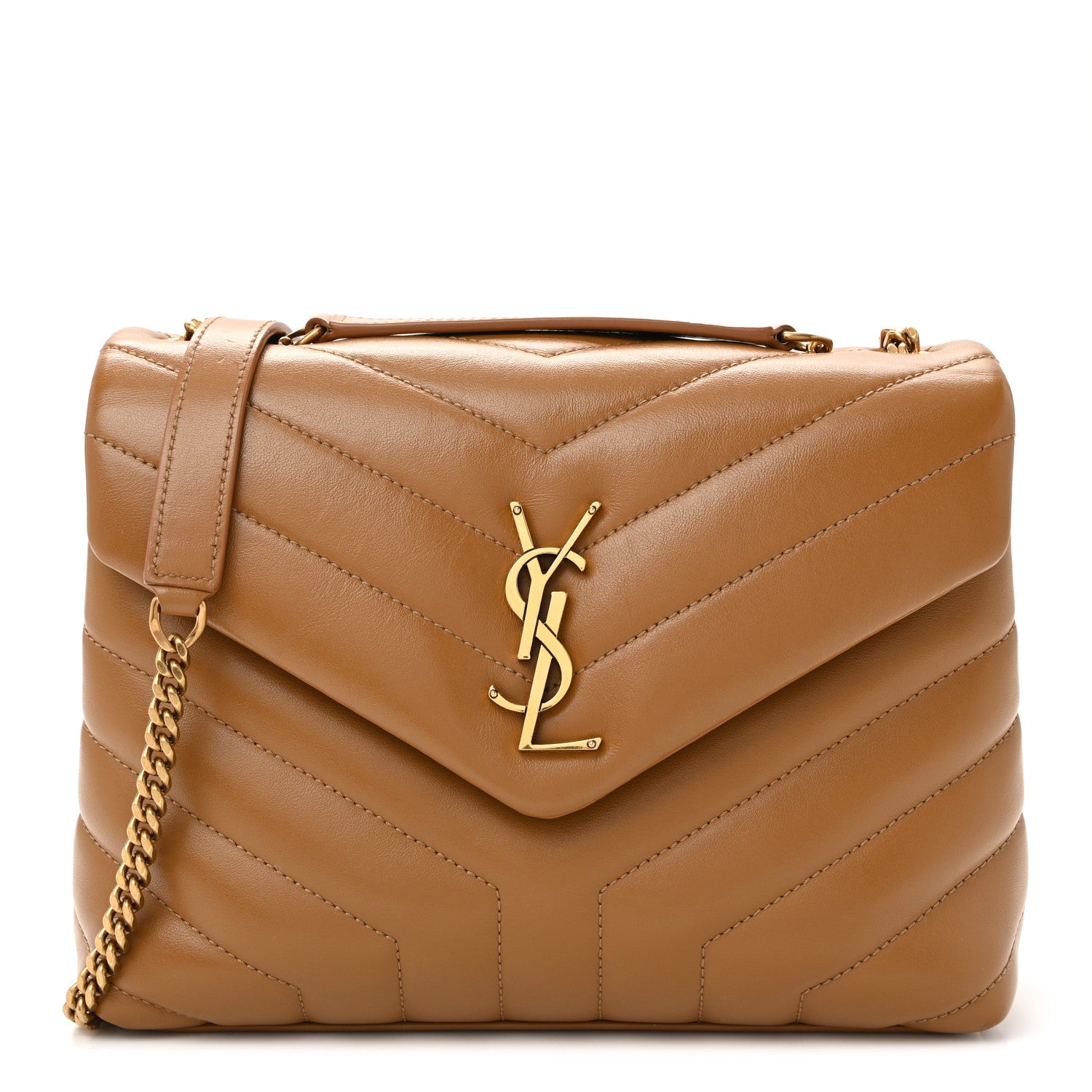 Saint Laurent Calfskin Y Quilted Monogram Small Loulou Chain Satchel Dark Natural 1 of 10