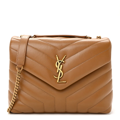Saint Laurent Calfskin Y Quilted Monogram Small Loulou Chain Satchel Dark Natural 1 of 10