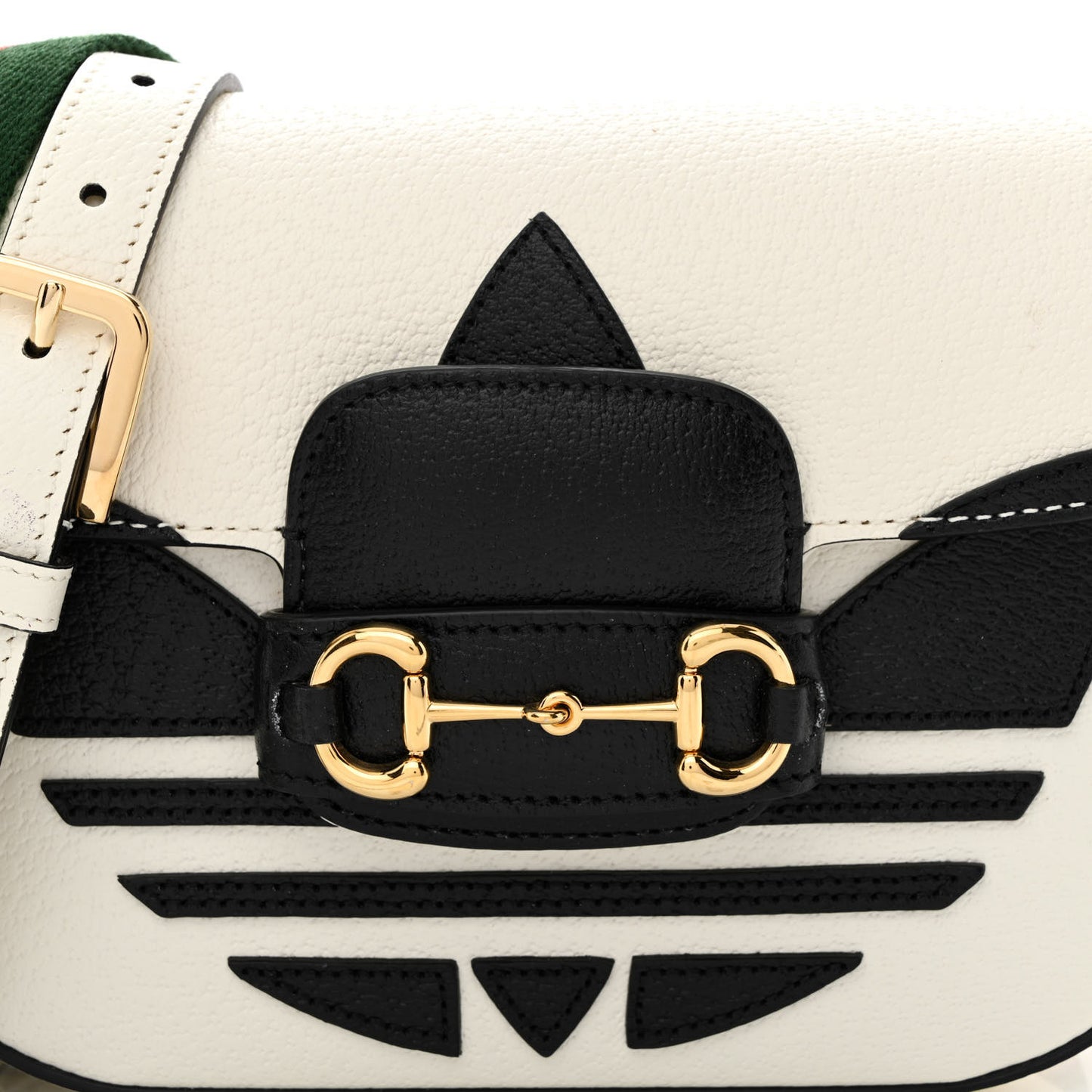 X ADIDAS Textured Dollar Calfskin Web Trefoil Mini Horsebit 1955 Shoulder Bag Off White Black
