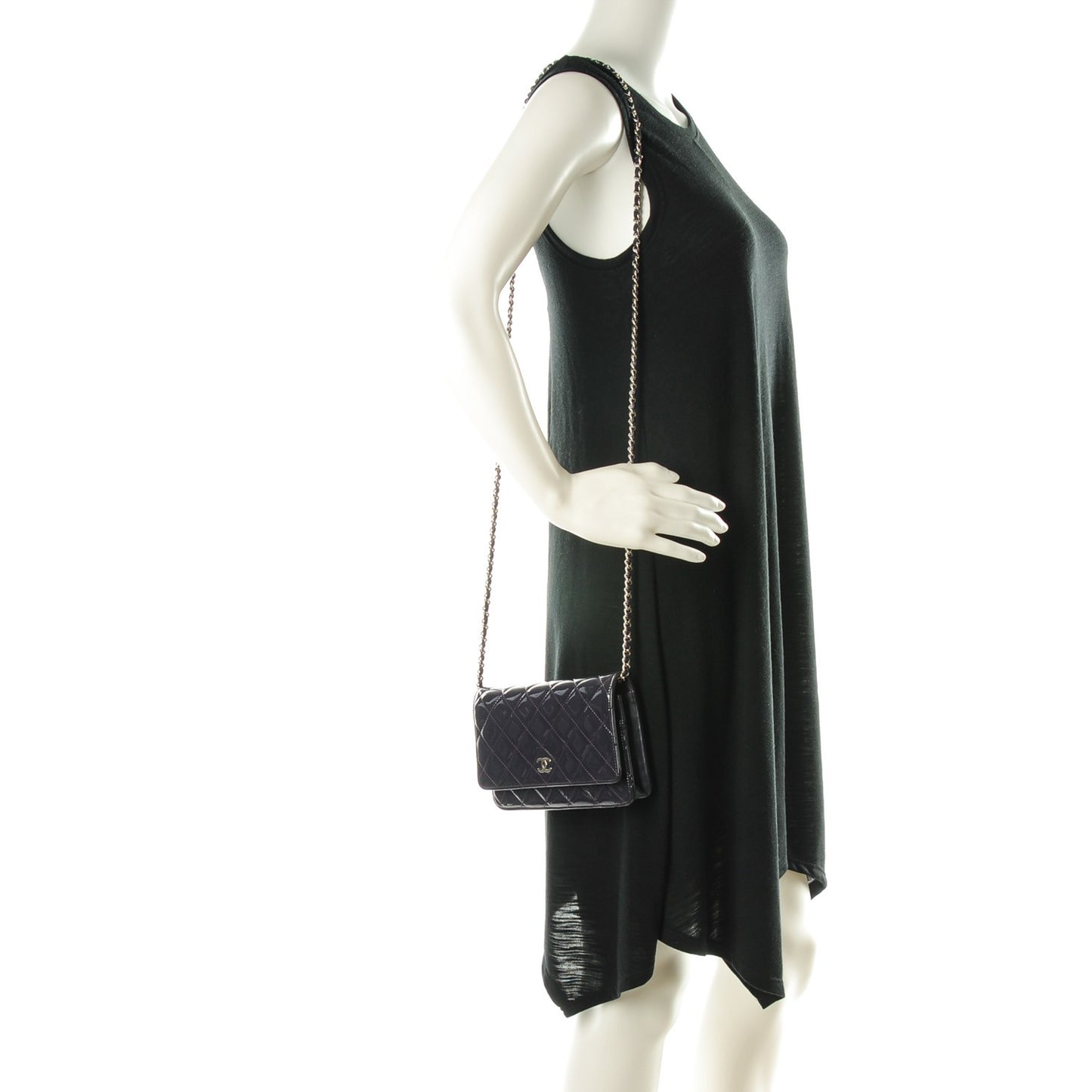 Patent Quilted Wallet On Chain WOC Dark Purple