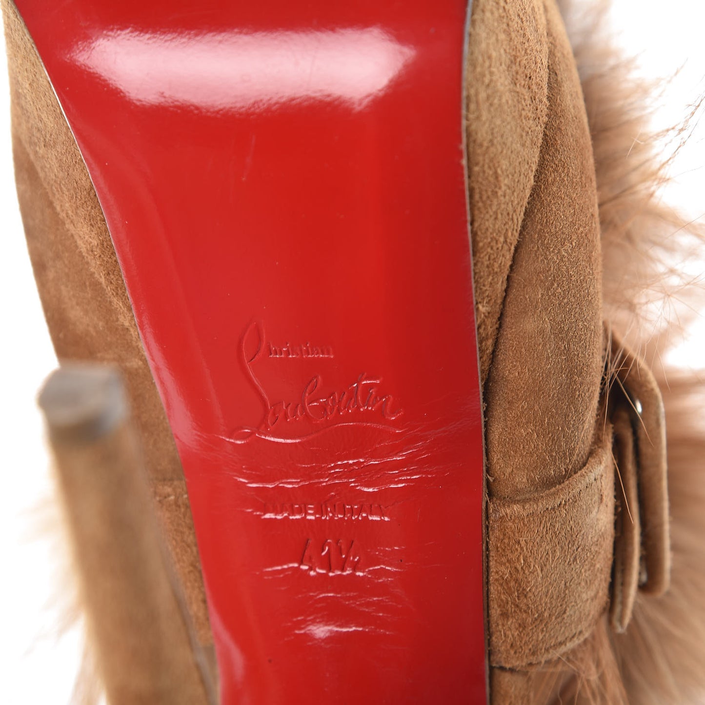 Suede Fox Fur Splash 150 Pumps 41.5 Camel