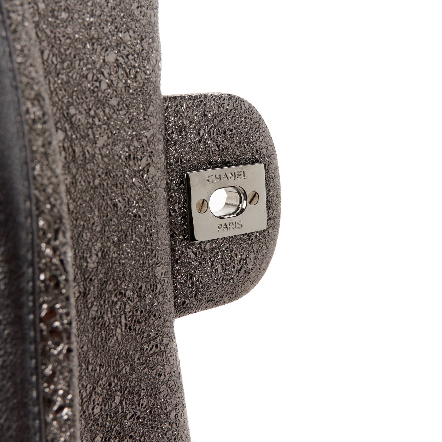 Metallic Crackled Calfskin Medium Double Flap Dark Silver